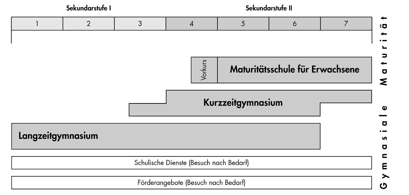 Unterteilung der Gymnasialbildung in Langzeitgymnasium, Kurzzeitgymnasium und Maturitätsschule für Erwachsene